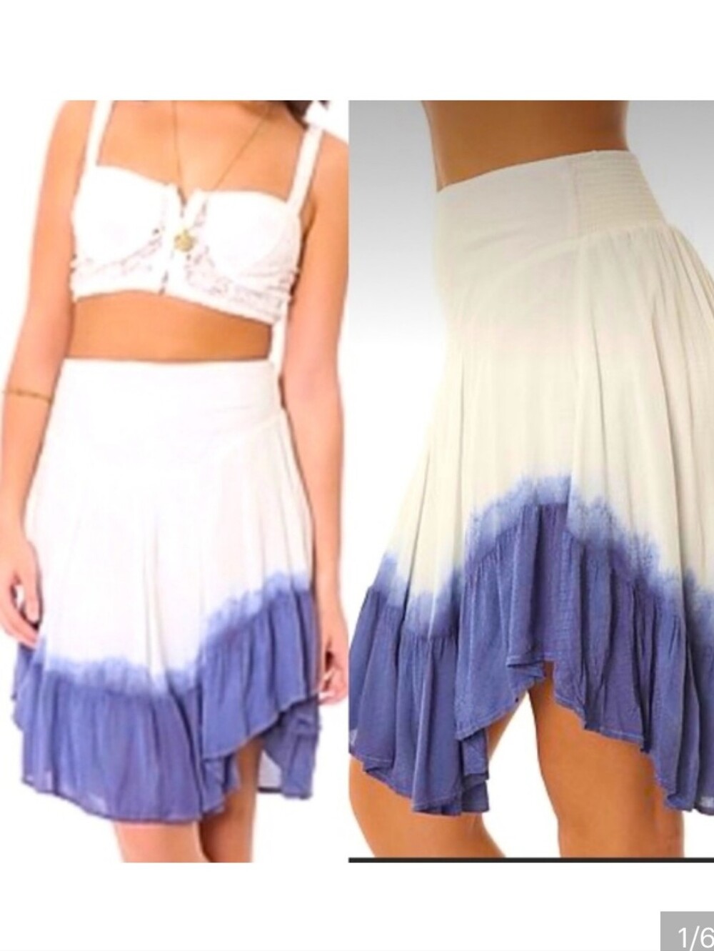 Fun: Free People Blue And White Dip Dye Skirt (w Lining) - Size Large